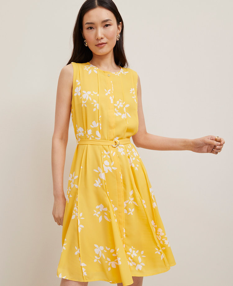 Petite Floral Belted Flare Dress