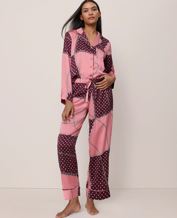 Ann Taylor Chain Link Print Silk Pajama Set In Pink
