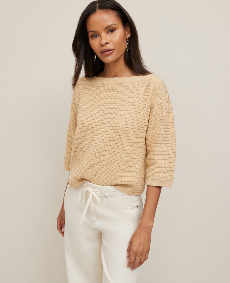 Petite Geo Stitch Boatneck Sweater