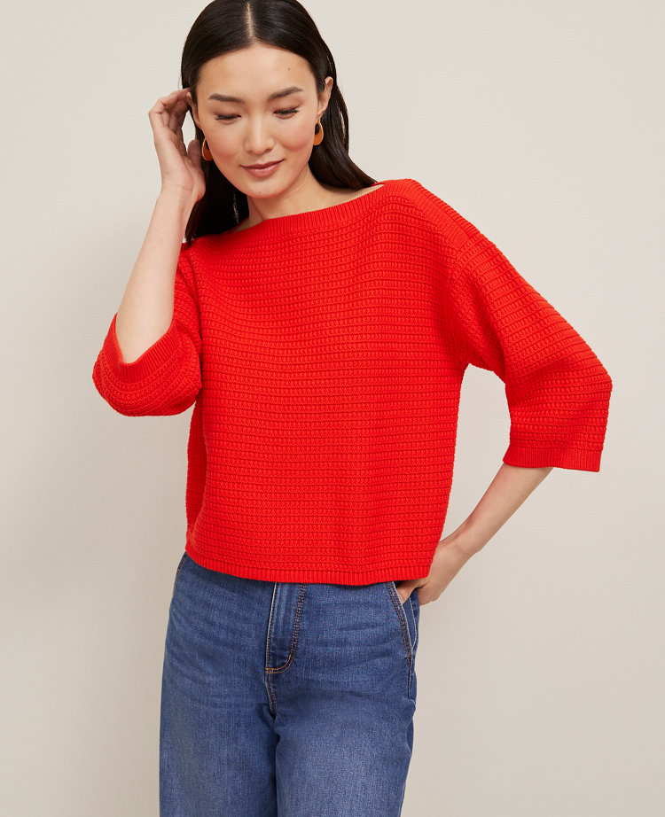 Petite Geo Stitch Boatneck Sweater
