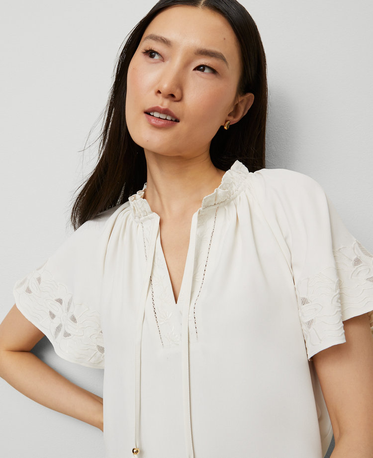 Tie Neck Ruffle Popover