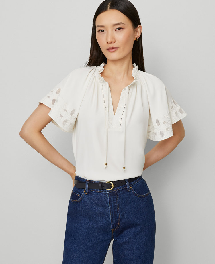 Tie Neck Ruffle Popover