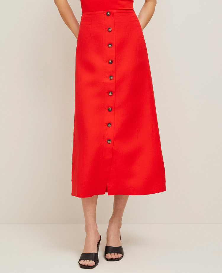 Petite Linen-Blend Button Maxi Skirt