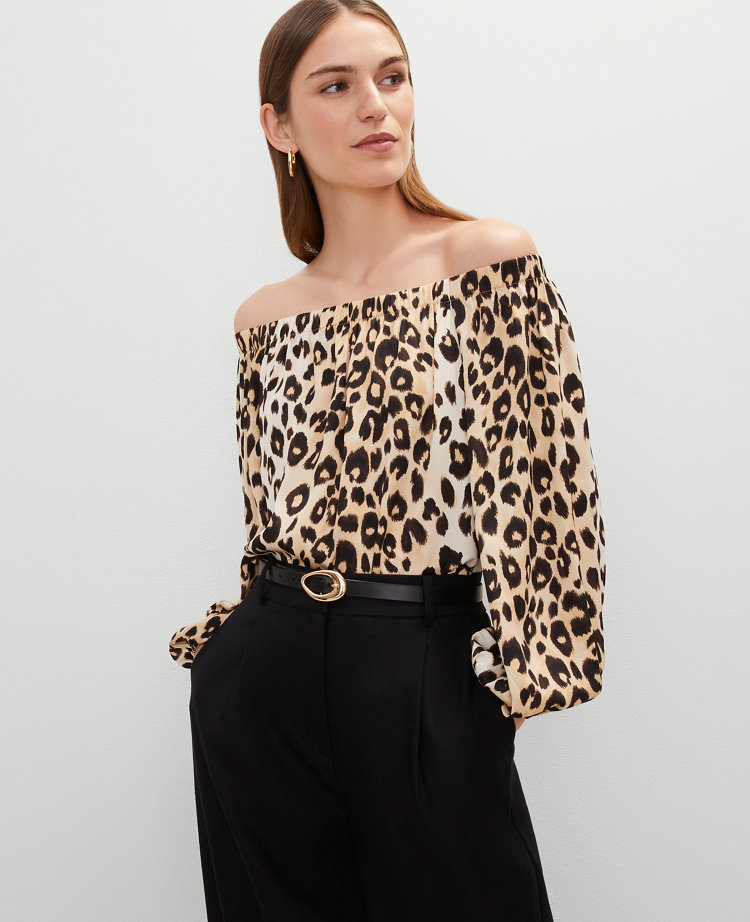 Petite Animal Print Off The Shoulder Top