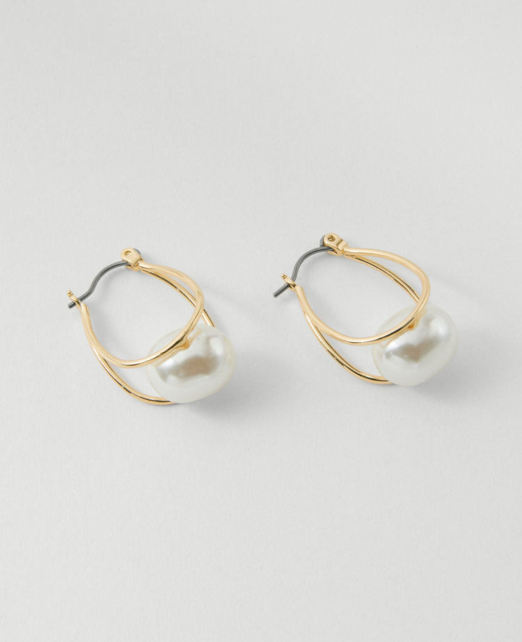 Ann Taylor Pearlized Metal Loop Stud Earrings Goldtone Women's