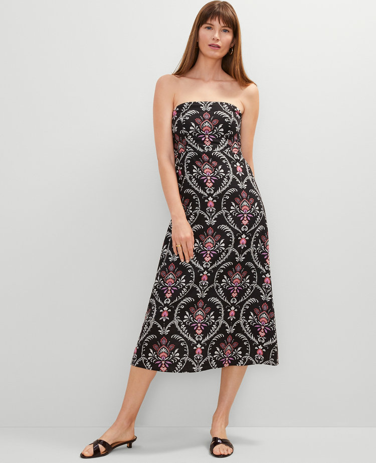 Petite Floral Linen Blend Midi Dress