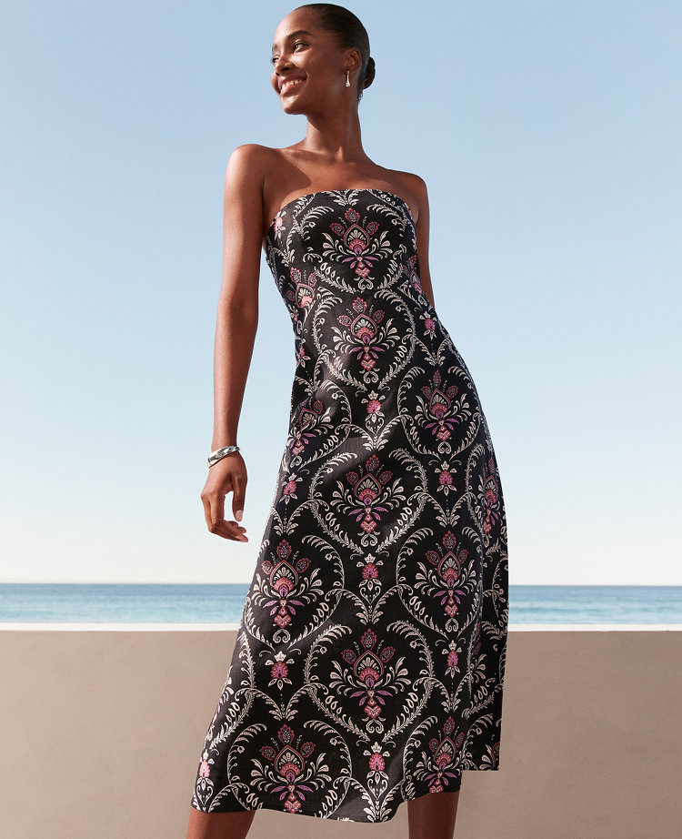 Petite Floral Linen Blend Midi Dress