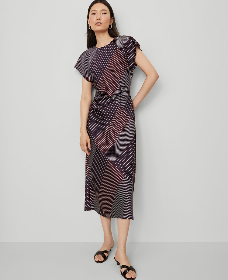 Striped Satin Twist Midi Dress