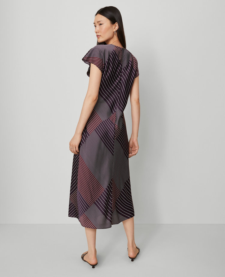 Striped Satin Twist Midi Dress