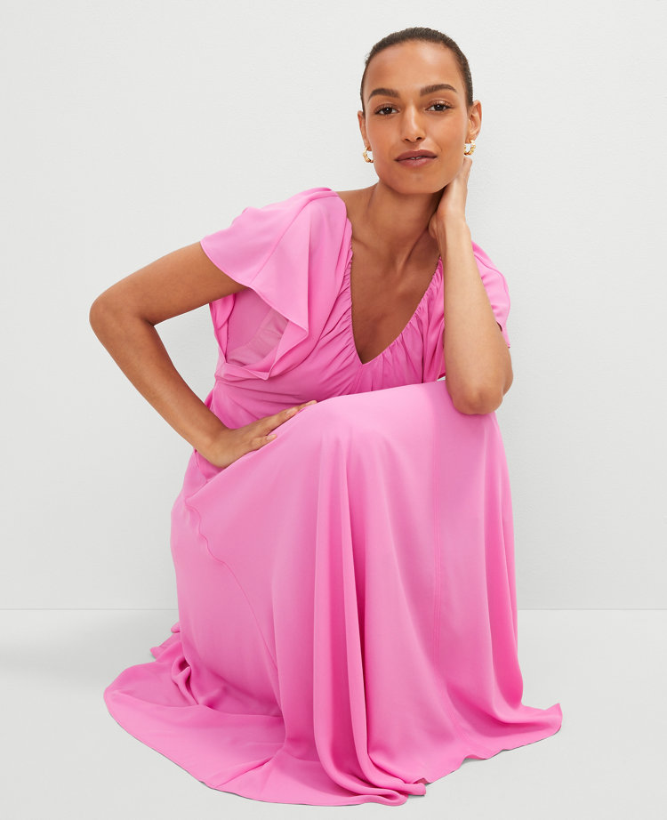 Flutter Sleeve Midi Flare Dress