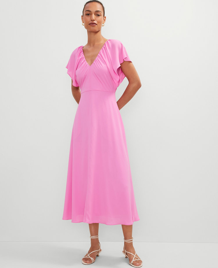 Flutter Sleeve Midi Flare Dress