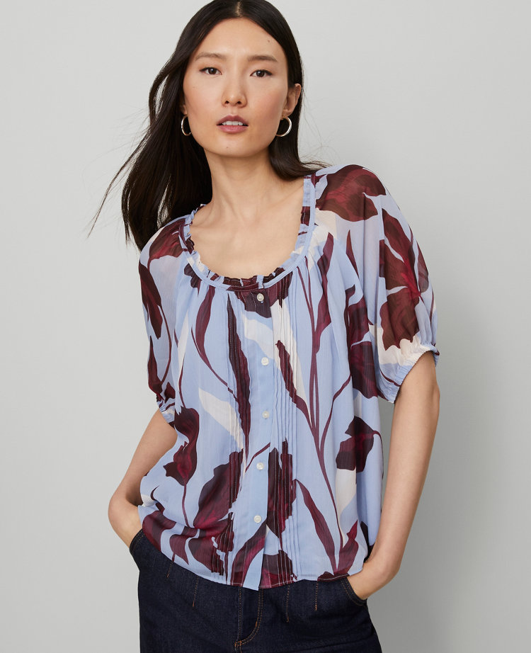 Floral Pintucked Raglan Popover