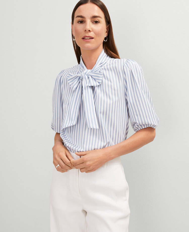 Petite Striped Bow Blouse