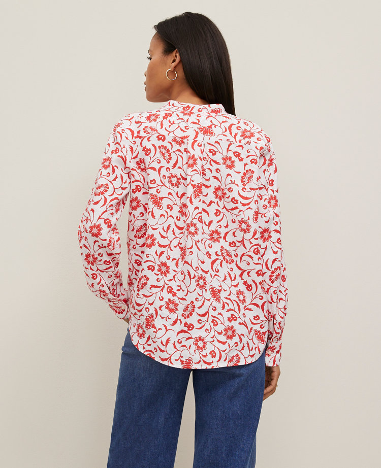 Petite Floral Linen Relaxed Essential Shirt