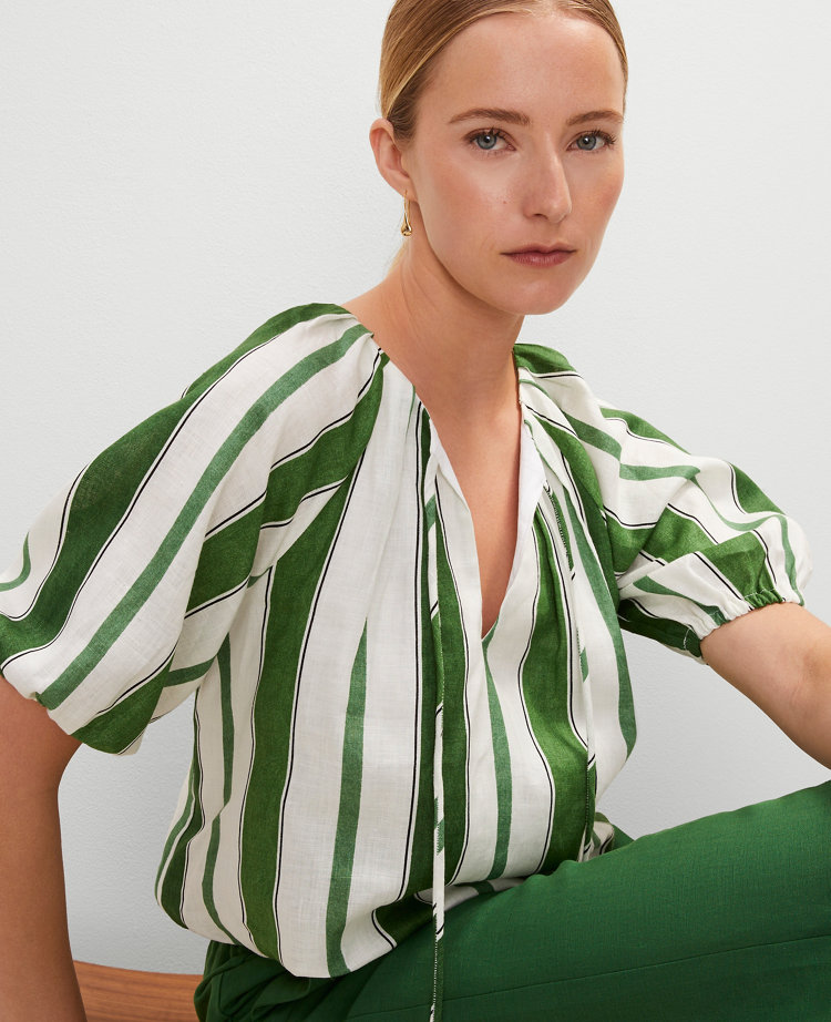 Petite Striped Bubble Hem Blouse