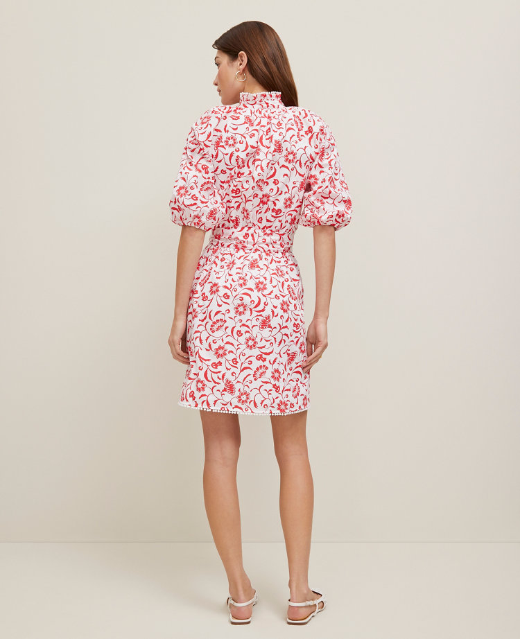Petite Floral Ruffle Neck Flare Dress