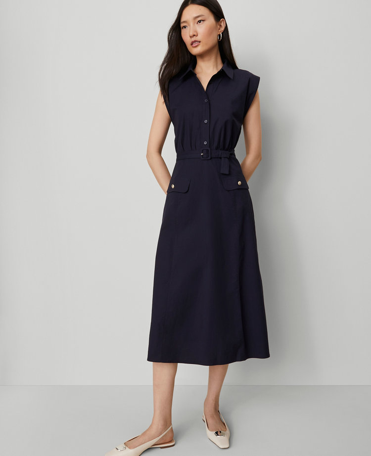 Belted Flare Midi Shirtdress