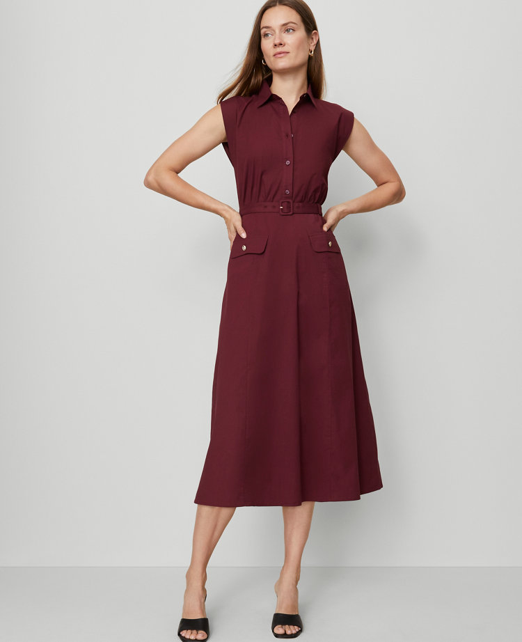 Belted Flare Midi Shirtdress