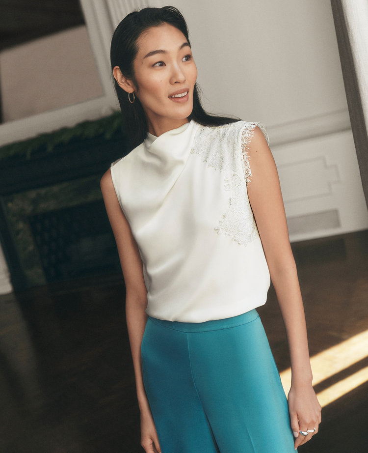 Lace Trimmed Satin Top