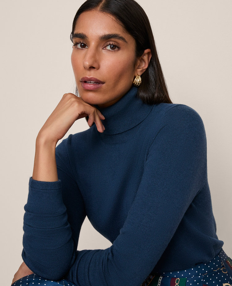 Ann Taylor Essential Turtleneck Sweater In Blue