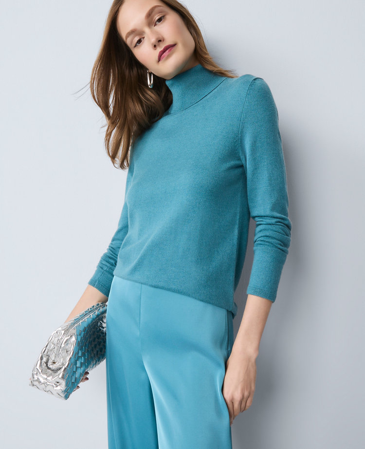 Ann Taylor Essential Turtleneck Sweater In Blue