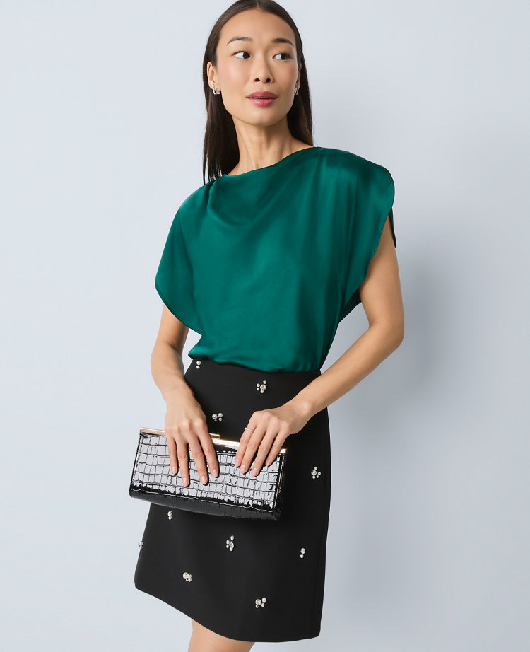 Ann Taylor Draped Satin Blouse In Green