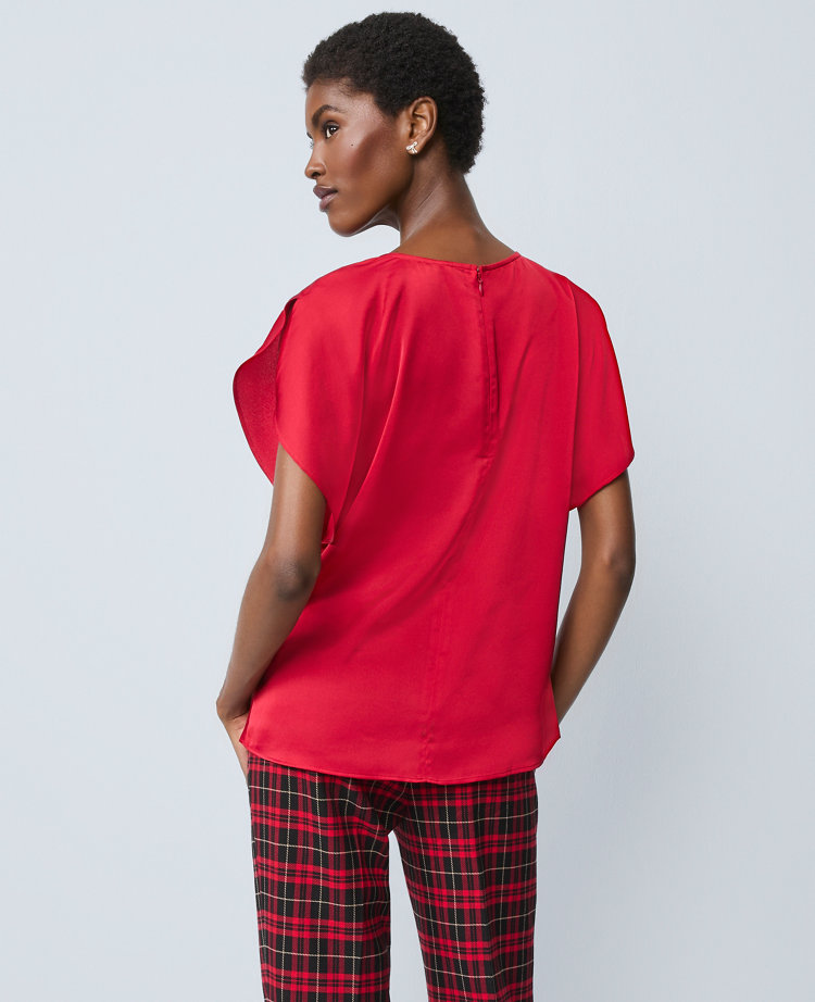 Ann Taylor Satin Cowl Neck Top In Red