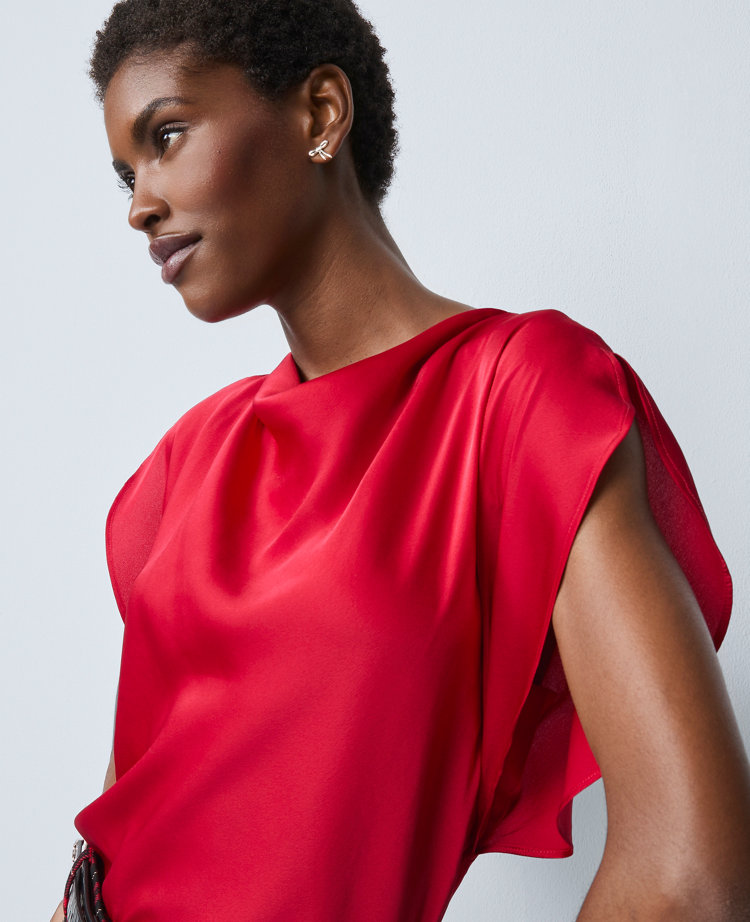 Ann Taylor Satin Cowl Neck Top In Red