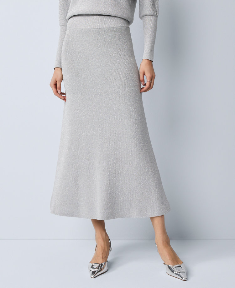 Ribbed Metallic Midi Skirt