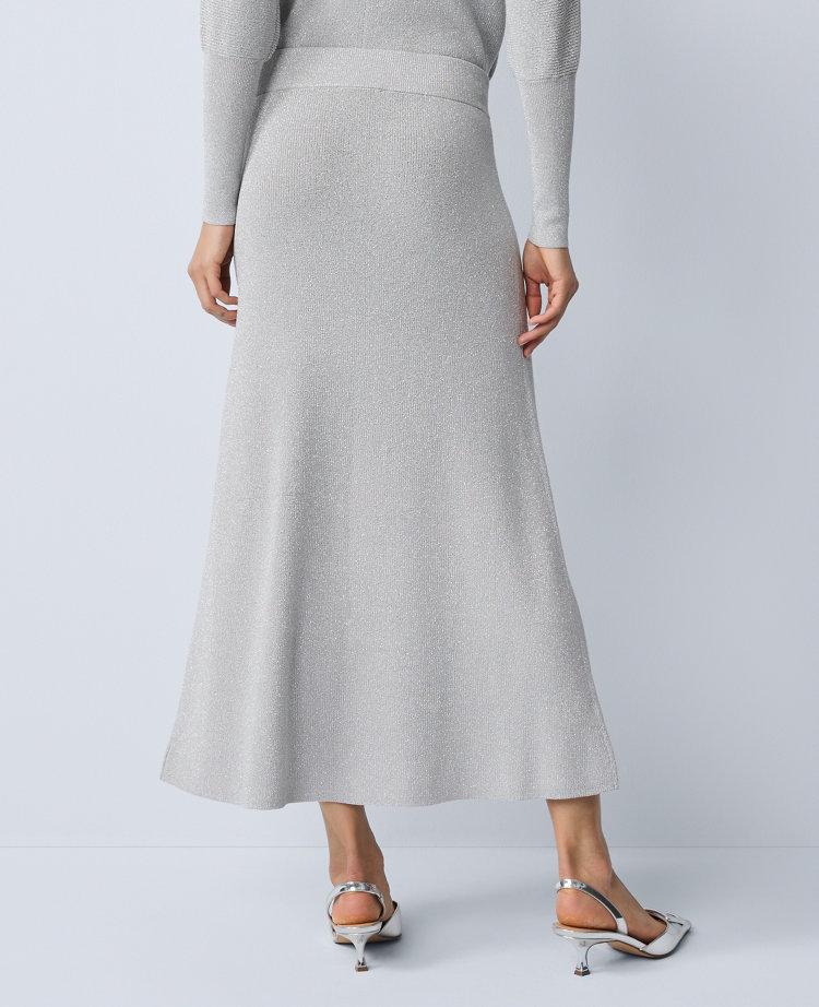 Ann Taylor Ribbed Metallic Midi Skirt In Gray