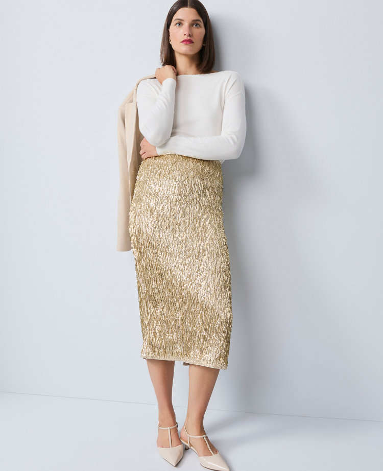 Sequin Column Midi Skirt