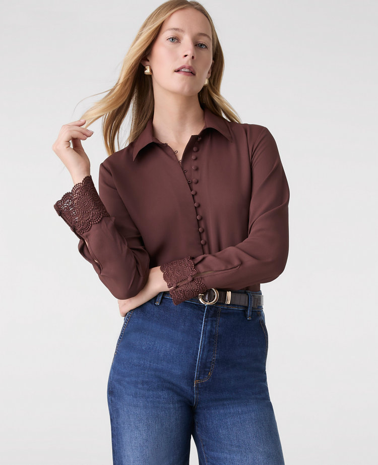 Modern Lace Trim Blouse
