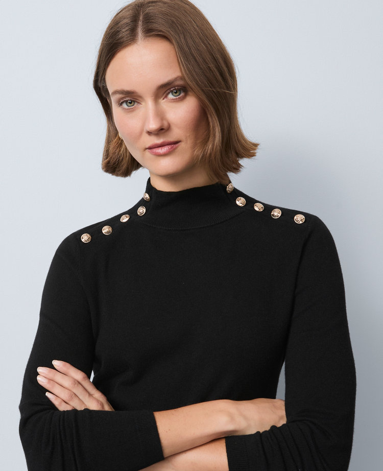 Button Mock Neck Sweater