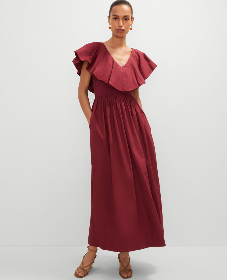 Ruffle Collar Maxi Flare Dress