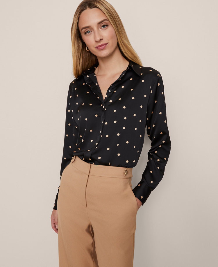 Petite Dotted Satin Button Down Shirt