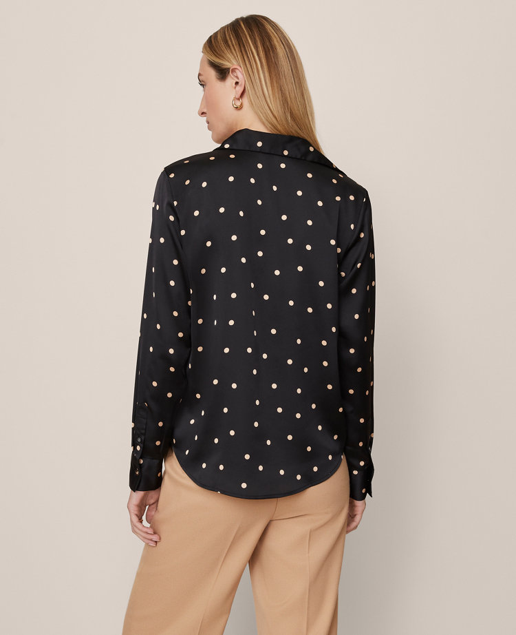 Petite Dotted Satin Button Down Shirt