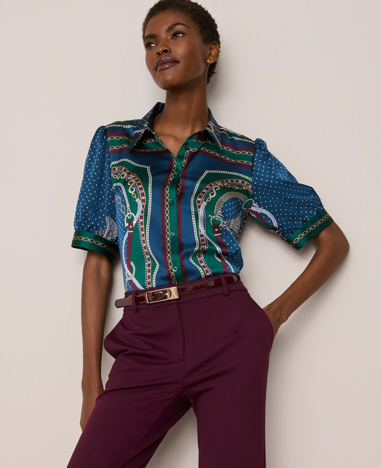 Chain Link Print Satin Blouse