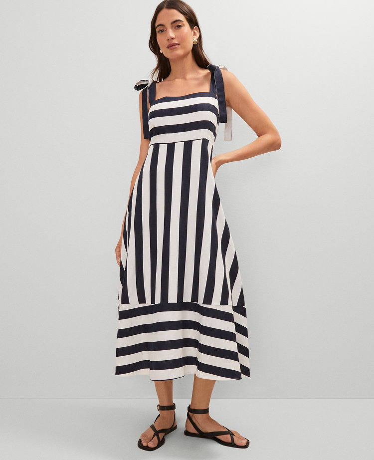 The Petite Weeekend Collection Striped Linen Blend Midi Dress