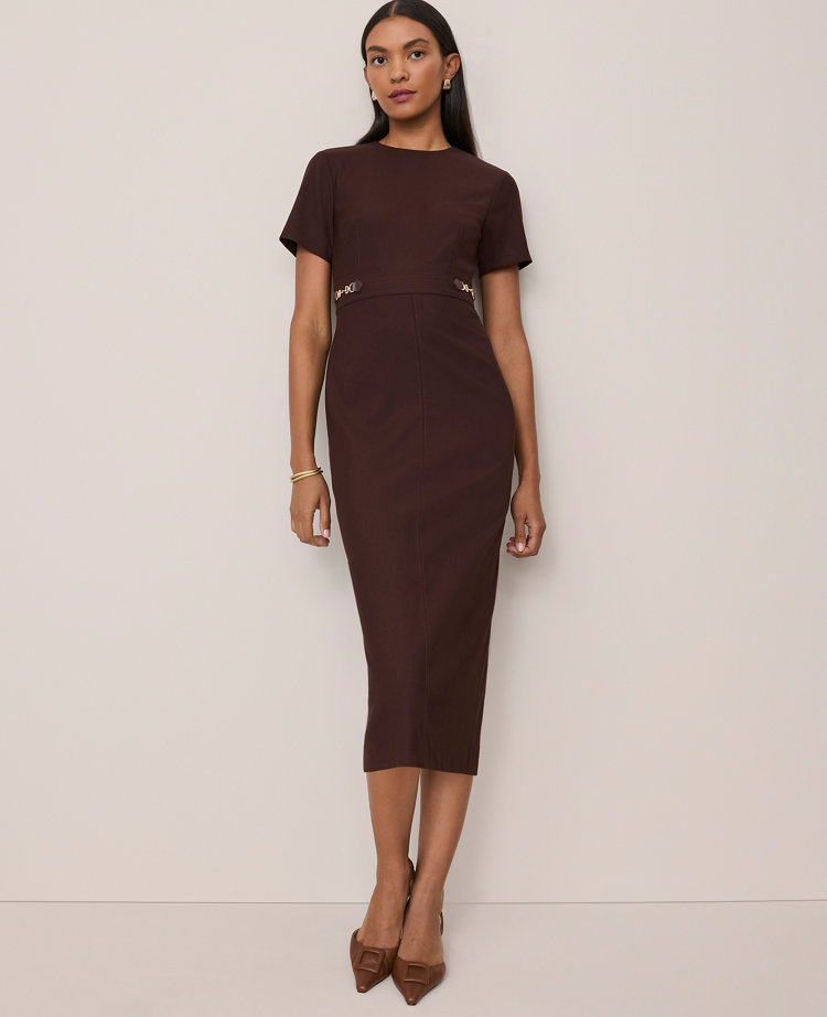 Horsebit Midi Sheath Dress