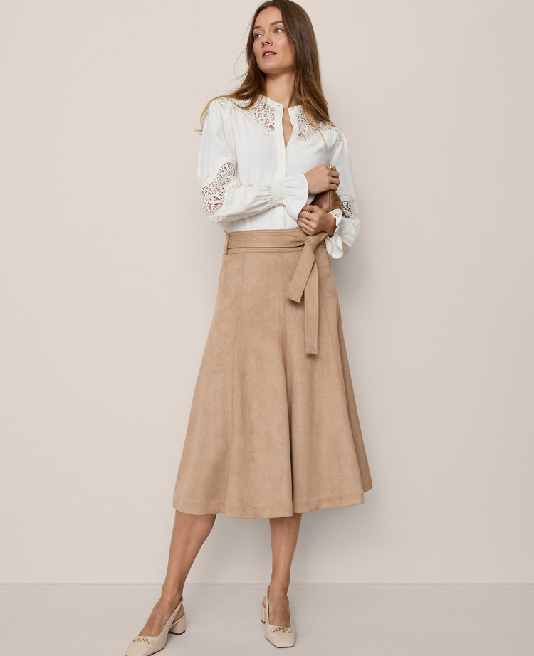 Belted Faux Suede Skirt