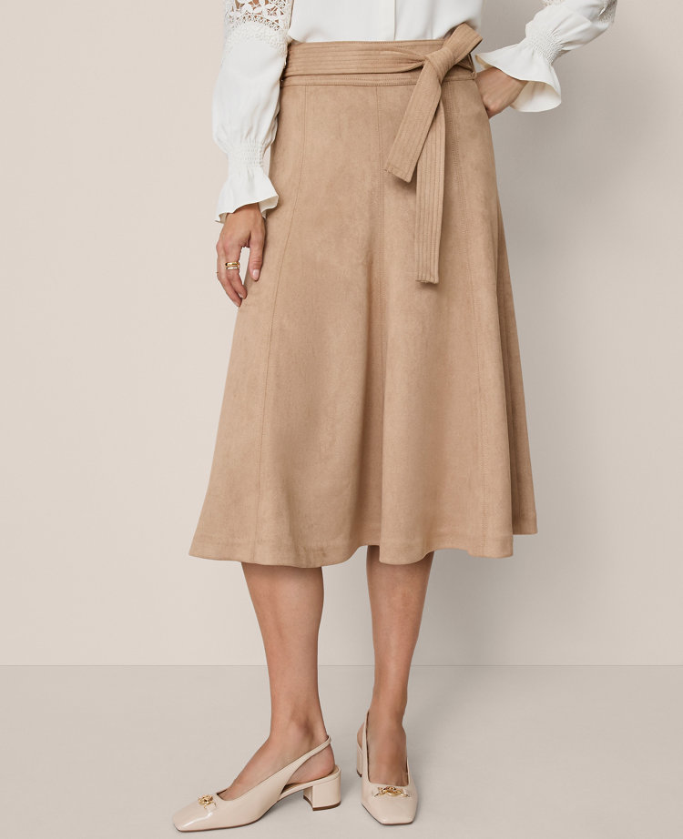 Belted Faux Suede Skirt