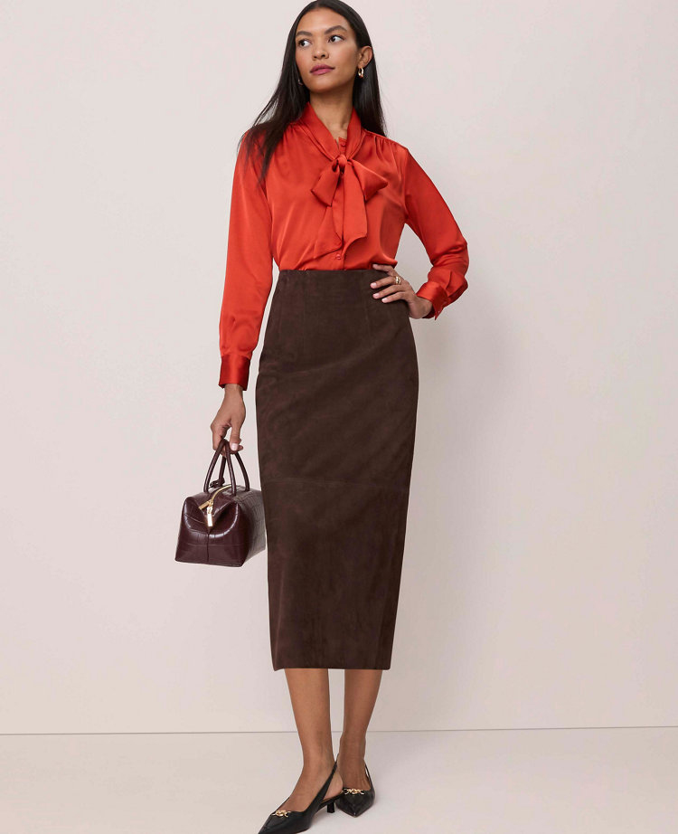Studio Collection Seamed Pencil Skirt in Suede