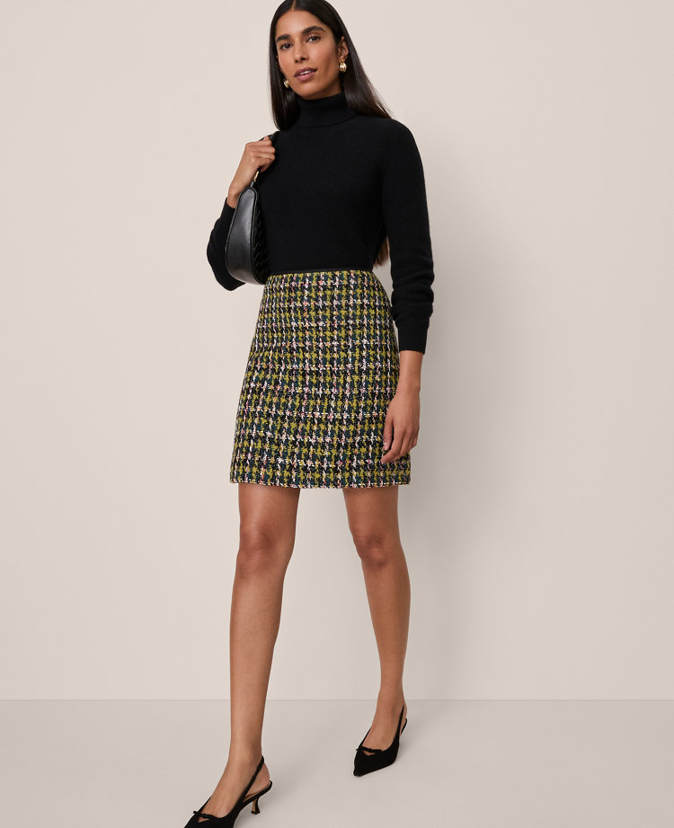 Houndstooth Tweed Skirt