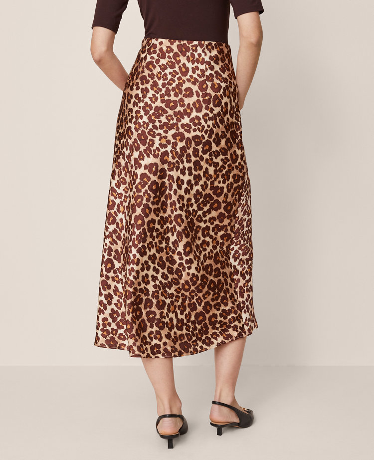 Ann Taylor Animal Print Satin Bias Slip Skirt Pale Sandalwood Women's