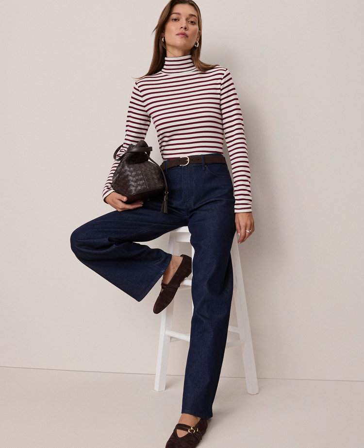 Petite Weekend Collection Striped Turtleneck Top