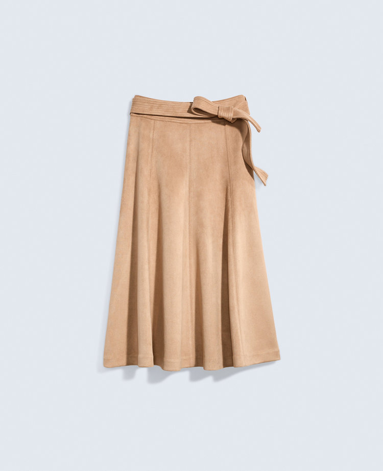Petite Belted Faux Suede Skirt