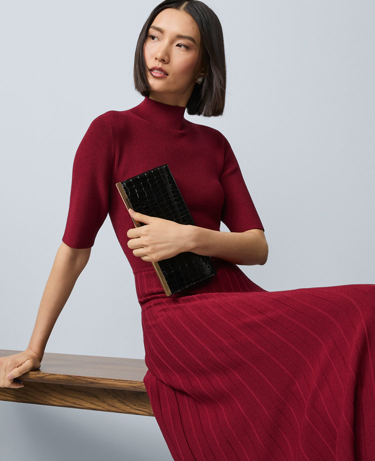Petite Mock Neck Pleated Sweater Dress