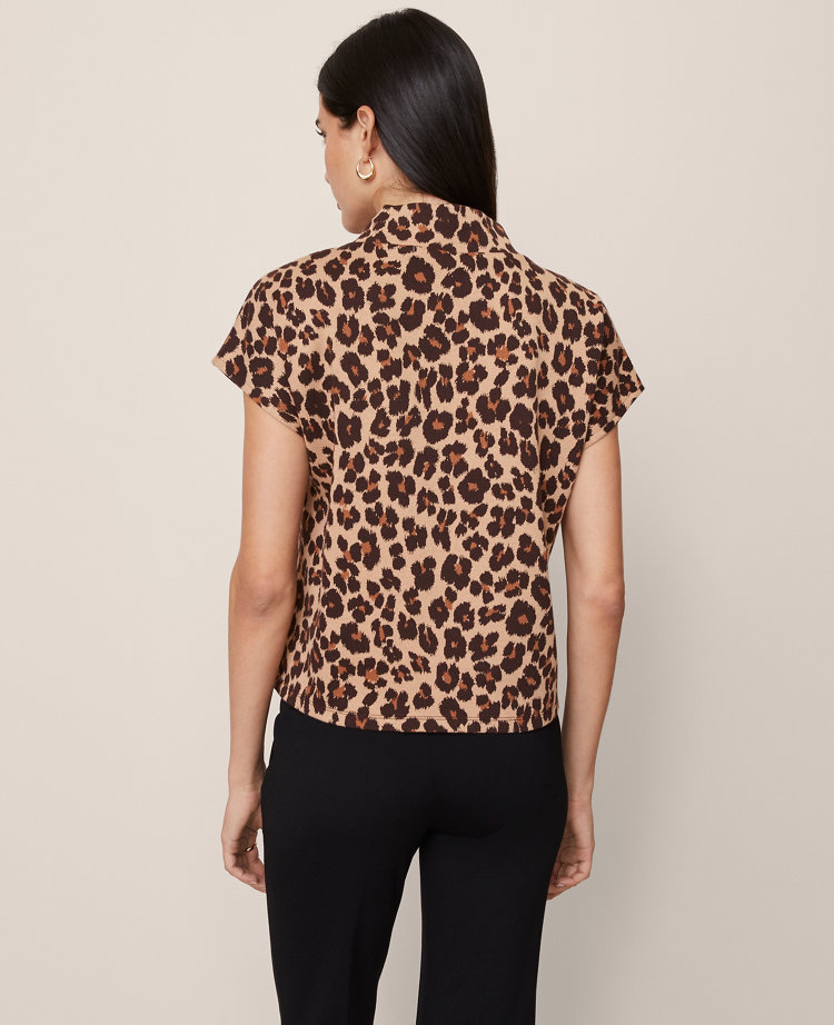 Animal Print Horsebit Mock Neck Top