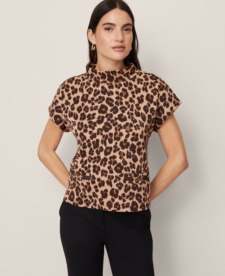 Animal Print Horsebit Mock Neck Top carousel Product Image 3