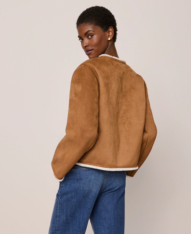 Petite Faux Suede Crew Neck Jacket